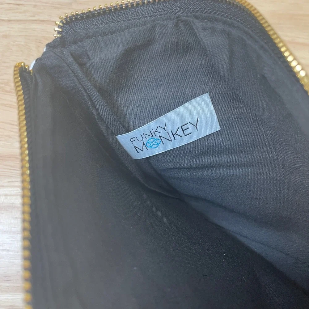 Funky Monkey Striped Canvas Brown Faux‎ Leather Foldover Clutch Tassel